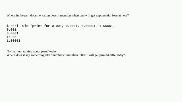 Where in the perl documentation does it mention 0.0001, 0.00001 printing differences? смотреть онлайн