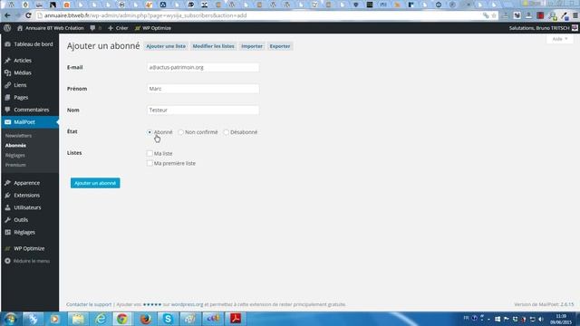 Ajouter 1 abonné sur 1 liste de MailPoet newsletter pour WordPress смотреть онлайн
