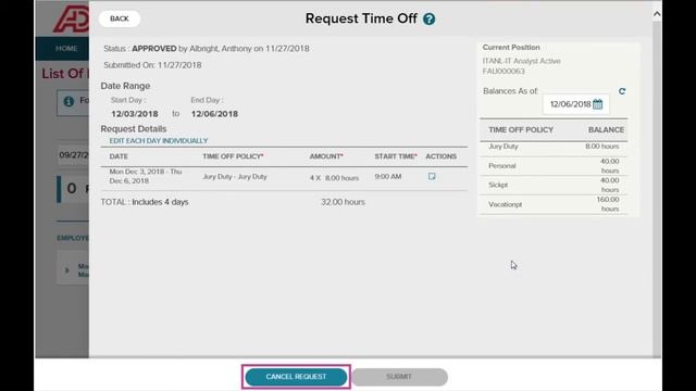 Cancelling a Time Off Request on ADP Workforce Now смотреть онлайн