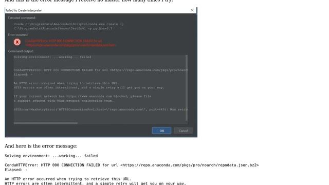 Why does creating an Anaconda Virtual Environment in Pycharm give a Time Out error? смотреть онлайн