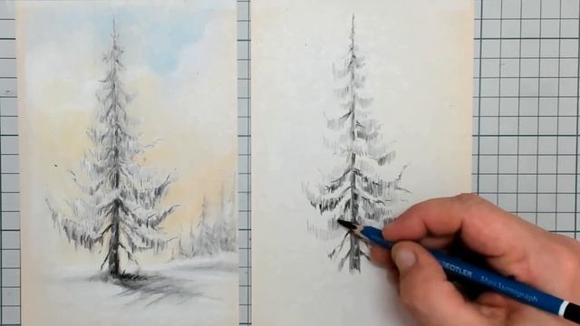 Easy PINE TREE for beginners pencil drawing смотреть онлайн