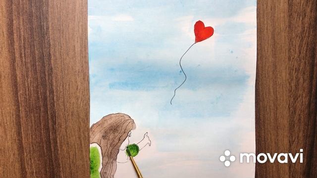 Рисуем девушку с воздушным шаром. Акварель. смотреть онлайн