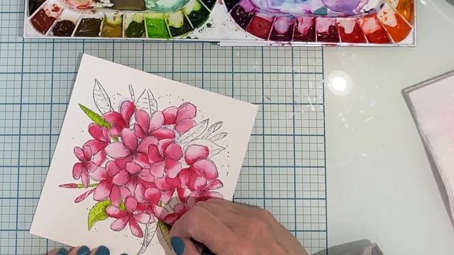 Combining Watercolour & Stencilling featuring Plumeria Rubra & Trapezoid Spiral смотреть онлайн