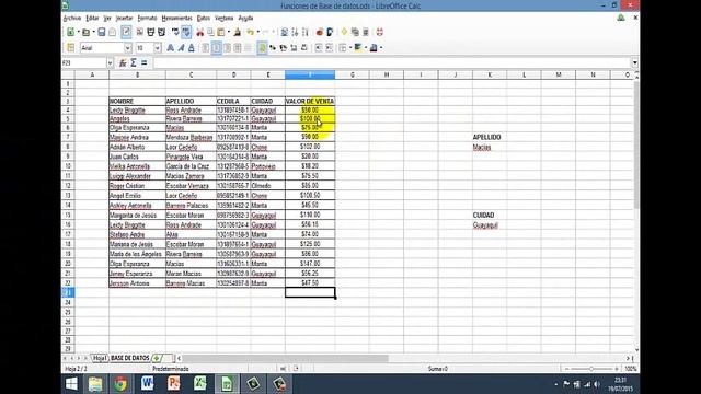 FUNCIONES DE BASE DE DATOS en CALC de Libre Office смотреть онлайн