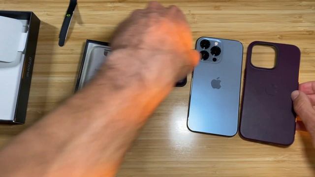Sierra Blue IPhone 13 Pro Unboxing With Dark Cherry MagSafe Leather Case And Wallet