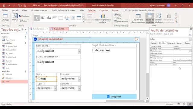 #11: VBA ACCESS SQL SERVER Projet Complet G.REC - Ajouter Reclamation Part1 | برمجة قواعد البيانات смотреть онлайн