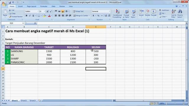 Excel 2007 tutorial |Cara Membuat Angka Minus/Negatif Merah di Excel (1) смотреть онлайн