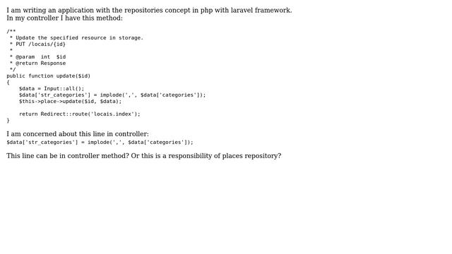 Code Review: The correct place to implode array - MVC and Repositories concept смотреть онлайн