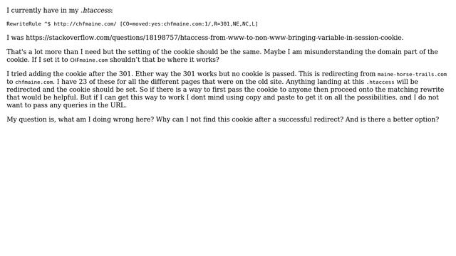 Webmasters: Using .htaccess to set a cookie and 301 redirect смотреть онлайн