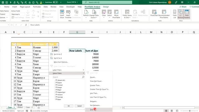 MS EXCEL TOP N КОМПАНИЙНХАА ТОП ХАРИЛЦАГЧИЙГ ХЭРХЭН ОЛОХ ВЭ ? #EXCEL #DASHBOARD #PIVOT #TOP N смотреть онлайн