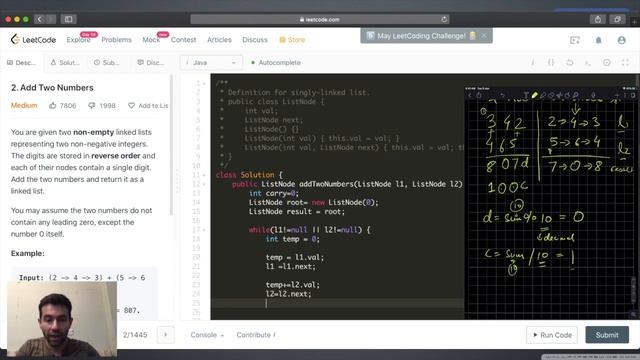 LeetCode Add Two Numbers Linked Lists Solution Explained смотреть онлайн