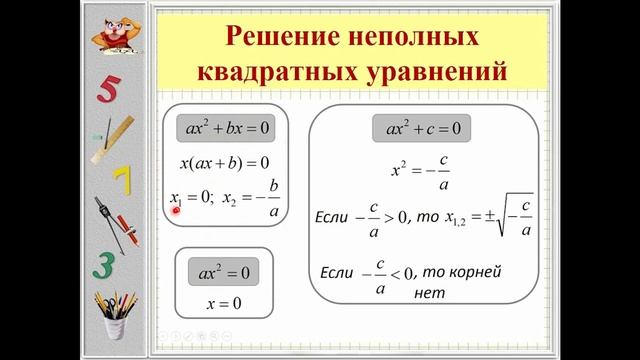 Квадратные уравнения. Основные понятия. смотреть онлайн