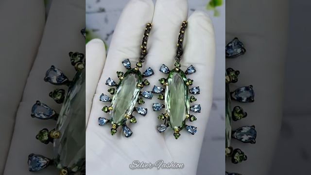 СЕРЕБРЯНЫЕ СЕРЬГИ С НАТУРАЛЬНЫМИ ЗЕЛЕНЫМИ АМЕТИСТАМИ (ПРАЗИОЛИТЫ, БРАЗИЛИЯ). смотреть онлайн