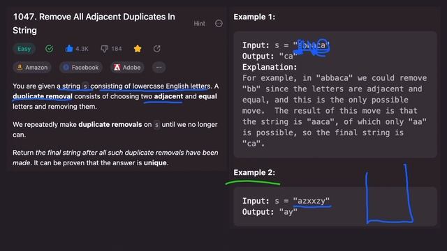 LeetCode 1047. Remove All Adjacent Duplicates In String - Stack - Python 3 - for Coding Interviews смотреть онлайн