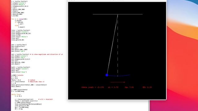 Simple pendulum with python using the turtle module (simple code and solving from ODE) смотреть онлайн
