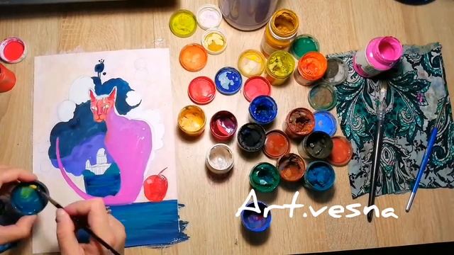 Уроки рисования. Гуашь. Котик. смотреть онлайн
