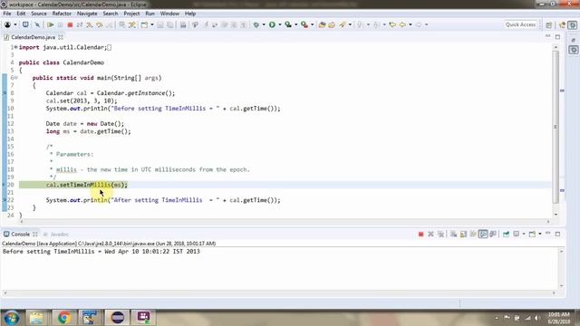 How to use setTimeInMillis(long millis) method of Java.util.calendar class смотреть онлайн