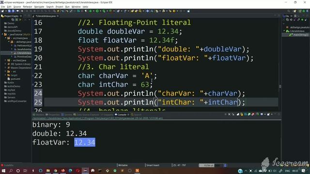What are Floating point, Char and Boolean literals in java | Java tutorial for beginners part 5. смотреть онлайн