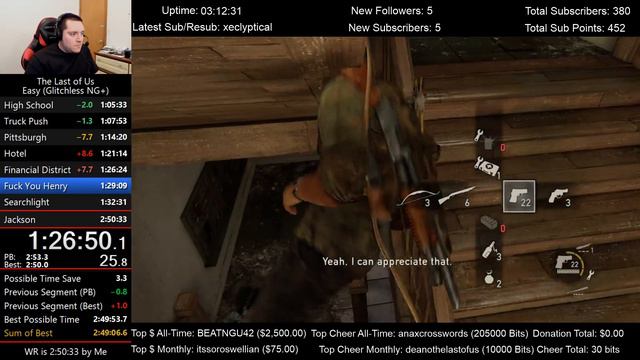 The Last of Us Speedrun for Easy mode Glitchless NG+ (2:49:24) смотреть онлайн