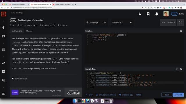 РЕШЕНИЕ простой задачи в Codewars на JavaScript. Найти кратные числа смотреть онлайн