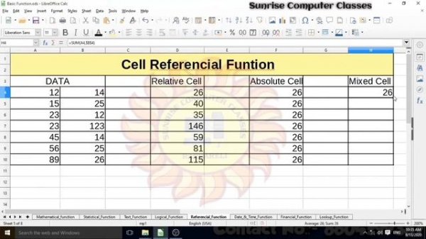 Cell Reference & Date n Time Function || LibreOffice Calc. ||Sunrise Computer
