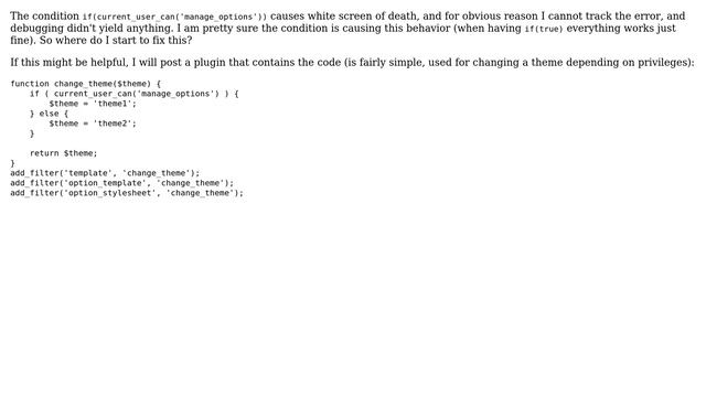 Wordpress: current_user_can('manage_options') causes white screen of death? смотреть онлайн
