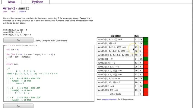 Codingbat - sum13 (Java) смотреть онлайн