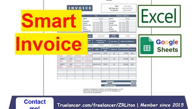 Truelancer | Smart invoice in Excel & Google Sheets Spreadsheets | ZRLiton & D10iT смотреть онлайн