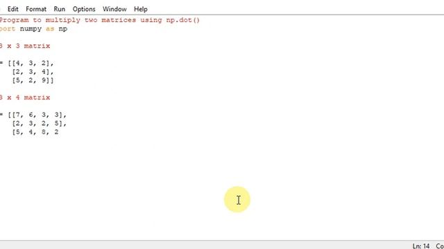 Program to multiply two matrices using np.dot() смотреть онлайн