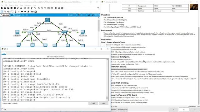 11.6.1 Packet Tracer - Switch Security Configuration смотреть онлайн