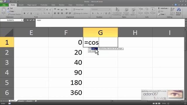 Excel obtain the cosine of an angle смотреть онлайн