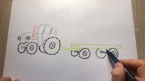 Як намалювати Білий Трактор. Как нарисовать Белый трактор. Синий трактор по полям