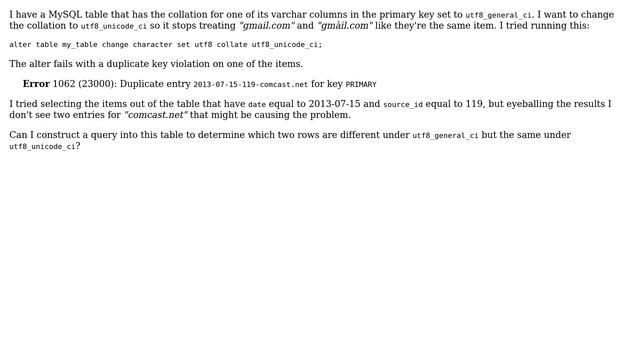 Databases: How can I find duplicate key violations in a different collation? смотреть онлайн