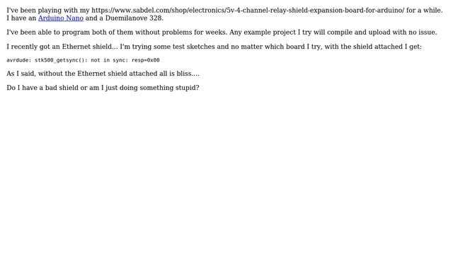 Arduino: Arduino code won't upload with Ethernet Shield attached смотреть онлайн