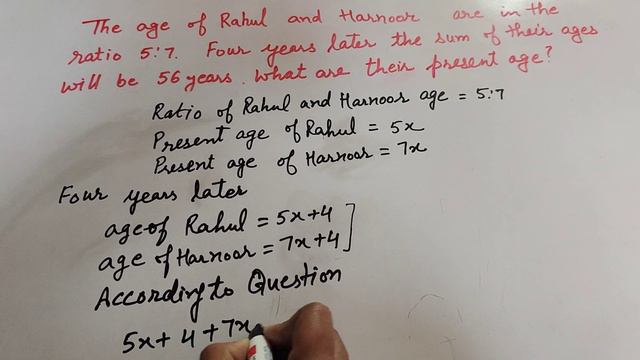 Find The Present Age Of Rahul And Harnoor The Ratio Of Age Is 5:7. Four Years Later Sum Of Age Is 5