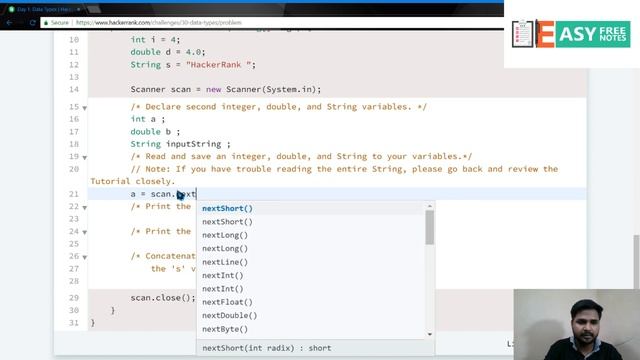 Day 1 , DataType , 30 days of code Challenge(Hackerrank) in JAVA - #easyfreenotes смотреть онлайн