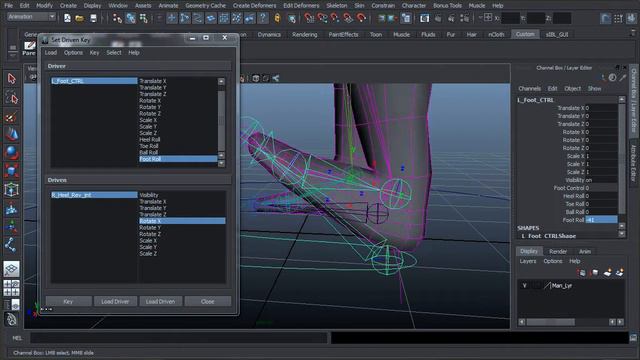 Maya Driven Keys и создание контроллера для удобной анимации стопы смотреть онлайн