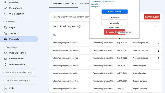 Google Search Console - Bulk URL Removal - Download Error Messages смотреть онлайн