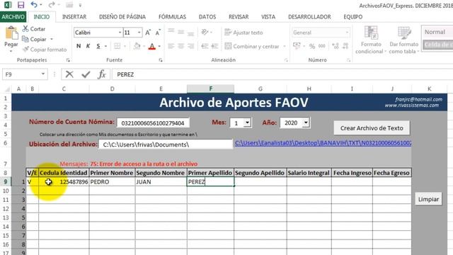 Faov Banavih Excel para crear el txt con la Nomina смотреть онлайн