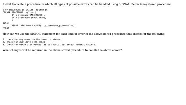 Databases: use of signal for insert statement in mysql stored procedure смотреть онлайн