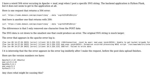 Apache and mod_wsgi returning 504 error when posting specific SVG string смотреть онлайн