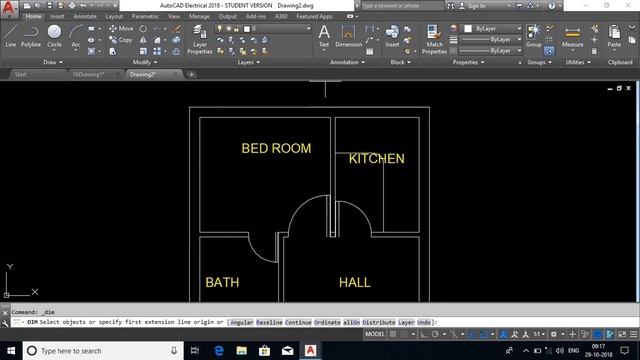1BHK house Plan in AutoCad смотреть онлайн