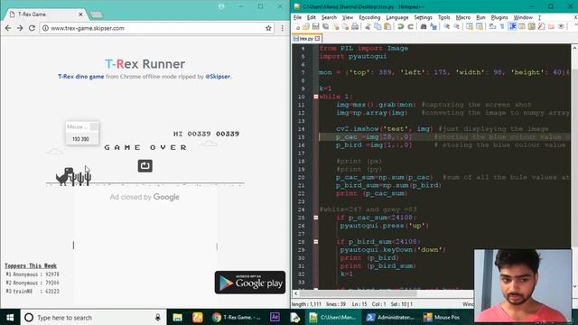 How to make gaming bot using python||Google Dinosaur game|| смотреть онлайн