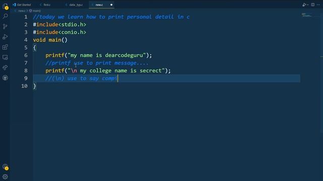 how to print message in c | c programming | in vs code | printf() | by dearcodeguru смотреть онлайн