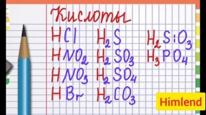 8 класс. Химия. Кислоты (формулы и названия).