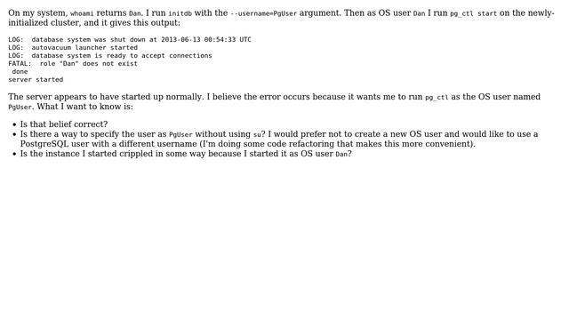 Databases: pg_ctl start gives FATAL: role does not exist смотреть онлайн