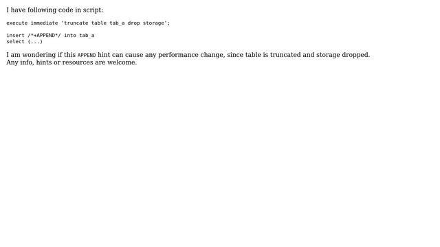 Oracle "insert /\*+APPEND\*/" into empty table (2 Solutions!!) смотреть онлайн
