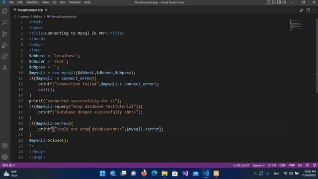 How to Drop/Delete MySQL Database in PHP Using Visual Studio Code | PHP MySQL Tutorial смотреть онлайн