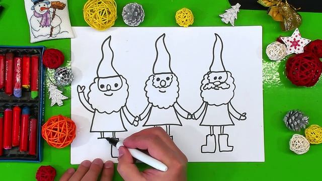 Рисуем 3 Санты / как нарисовать Санта Клауса смотреть онлайн