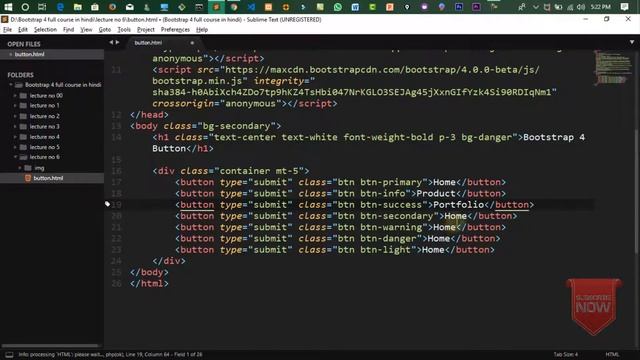 Bootstrap 4 Tutorial in Hindi Part 7 : how to create button fastly in bootstrap 4 in Hinid/Urdu смотреть онлайн